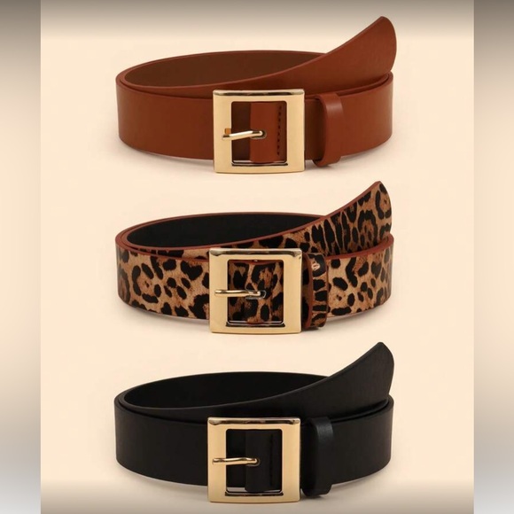 3 Vegan Leather high waist belts dress gold hardware - Picture 9 of 15